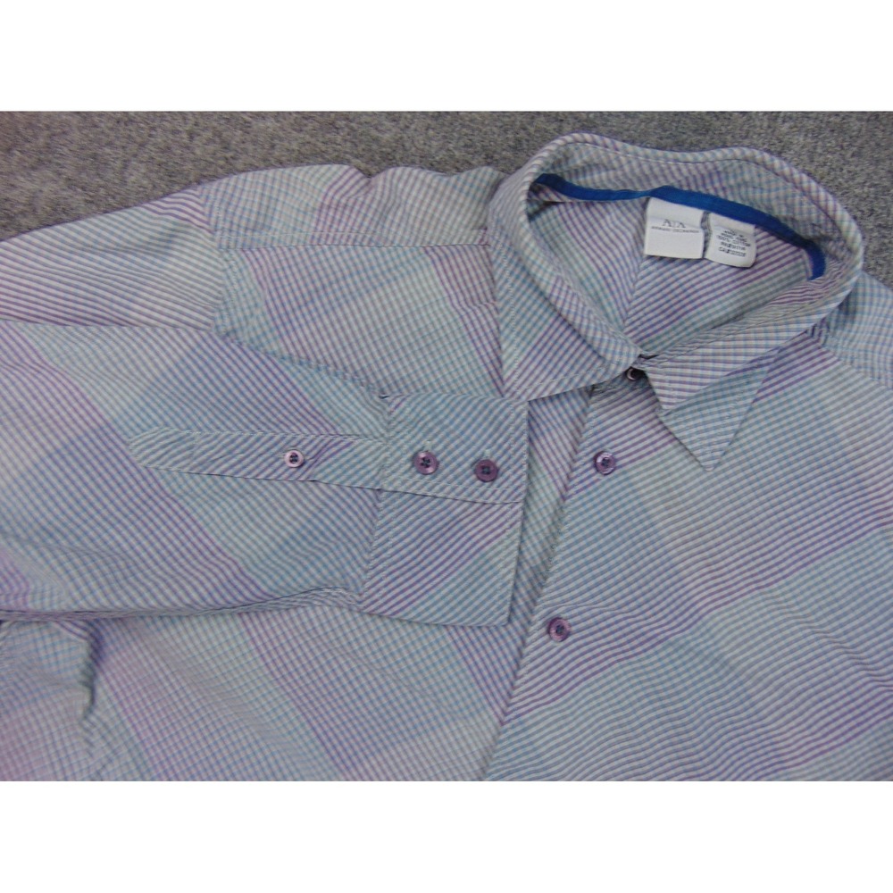 Armani Exchange Shirt Mens Large Blue Purple Plaid Geometric‎ Designer Y2K Top